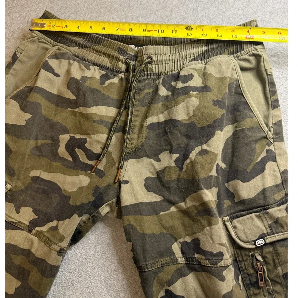 Ecko Unltd Mens Camo Cargo Jogger Pants Green Camouflage Drawstring Size L